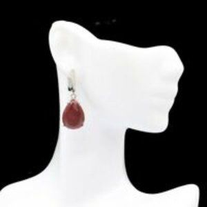 925% Sterling Silver Dangle Drop  Shape Earrings With Red Rubies And CZ